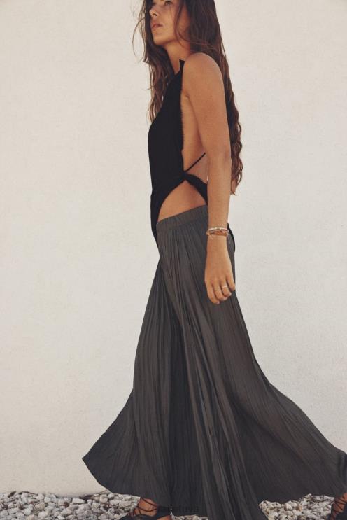 moterys Zara klostuotas midi sijonas pilka apranga 4N488657