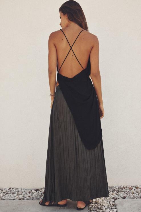 moterys Zara klostuotas midi sijonas pilka apranga 4N488657