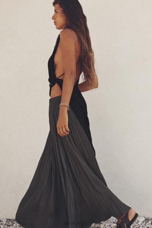 moterys Zara klostuotas midi sijonas pilka apranga 4N488657