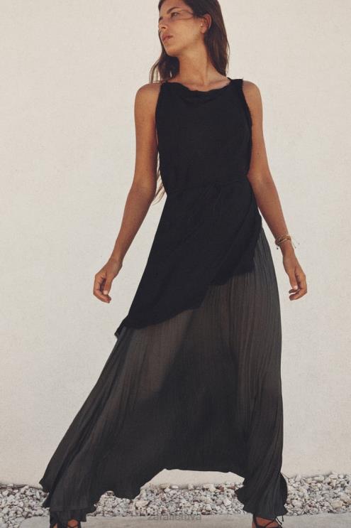 moterys Zara klostuotas midi sijonas pilka apranga 4N488657