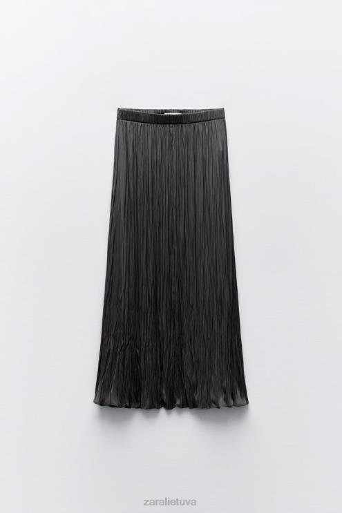 moterys Zara klostuotas midi sijonas pilka apranga 4N488657