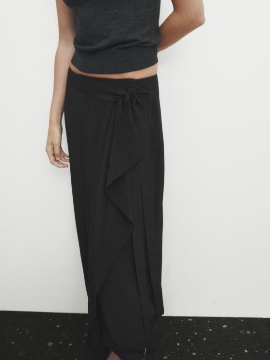 moterys Zara kontrastingai krentantis midi sijonas juodas apranga 4N488844