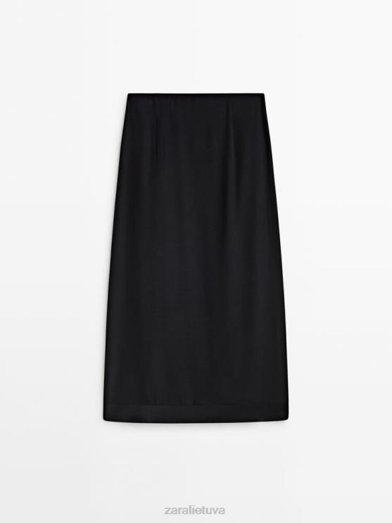 moterys Zara kontrastingai krentantis midi sijonas juodas apranga 4N488844