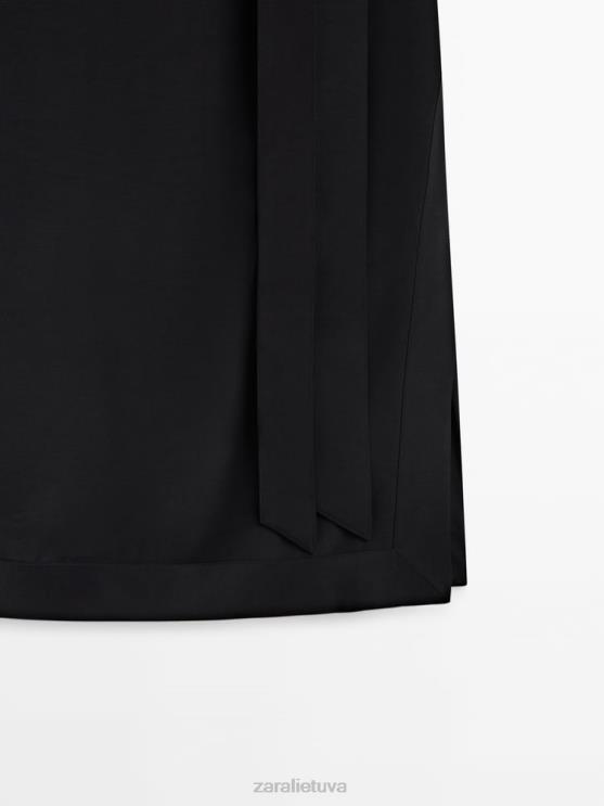 moterys Zara kontrastingai krentantis midi sijonas juodas apranga 4N488844