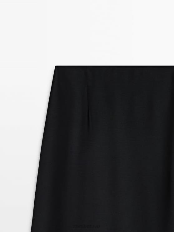 moterys Zara kontrastingai krentantis midi sijonas juodas apranga 4N488844
