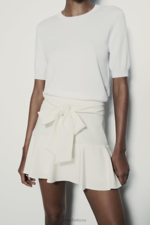 moterys Zara lanko apdailos skortas austrių baltumo apranga 4N488560