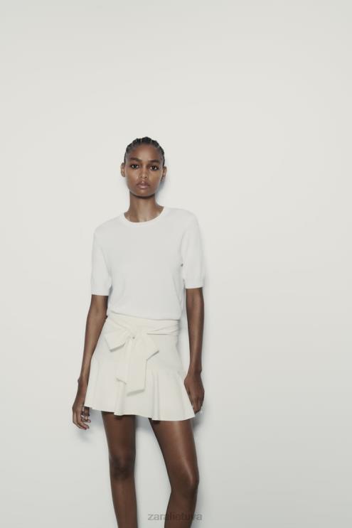 moterys Zara lanko apdailos skortas austrių baltumo apranga 4N488560
