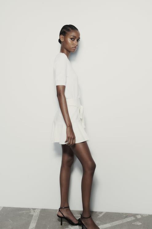 moterys Zara lanko apdailos skortas austrių baltumo apranga 4N488560