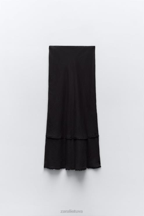 moterys Zara lininis midi sijonas antracito pilka apranga 4N488678