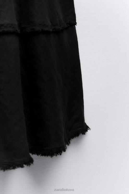 moterys Zara lininis midi sijonas antracito pilka apranga 4N488678