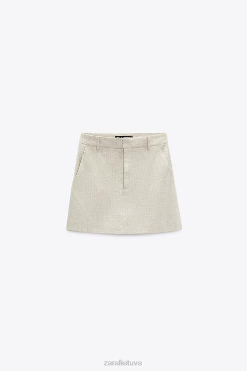 moterys Zara lino mišinio skortas smėlis apranga 4N488586