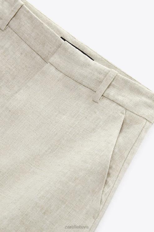 moterys Zara lino mišinio skortas smėlis apranga 4N488586