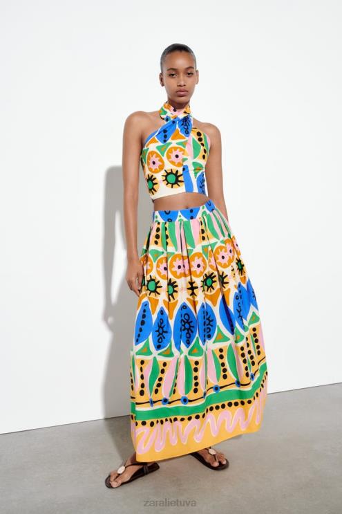 moterys Zara margintas midi sijonas įvairiaspalvis apranga 4N488653