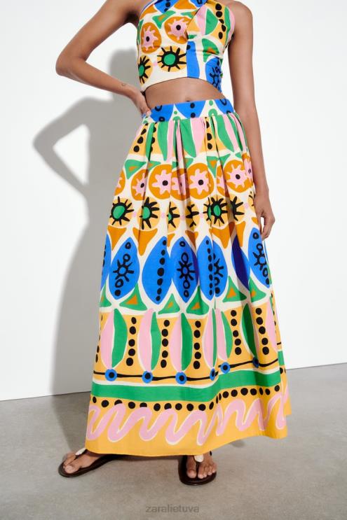 moterys Zara margintas midi sijonas įvairiaspalvis apranga 4N488653