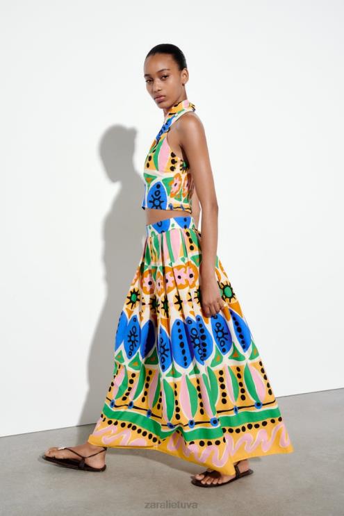 moterys Zara margintas midi sijonas įvairiaspalvis apranga 4N488653