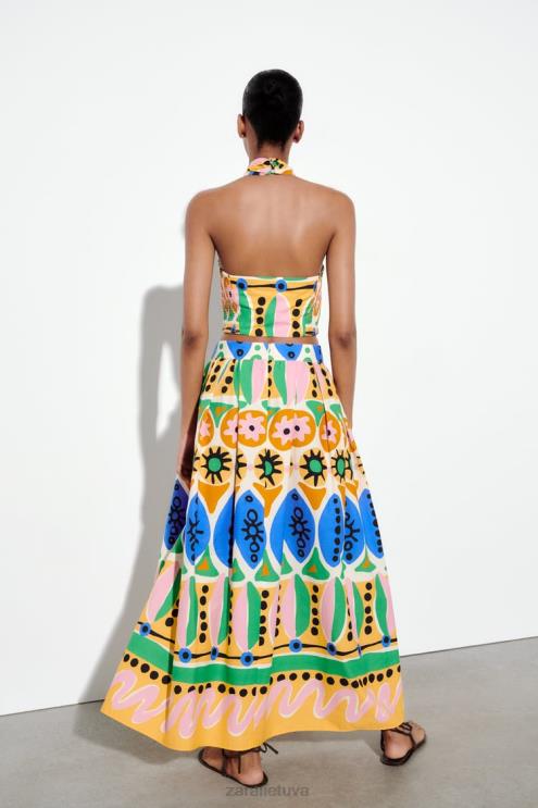 moterys Zara margintas midi sijonas įvairiaspalvis apranga 4N488653