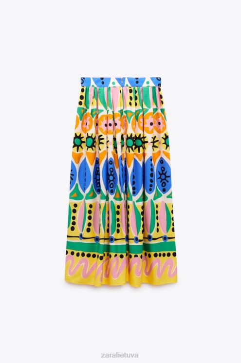 moterys Zara margintas midi sijonas įvairiaspalvis apranga 4N488653