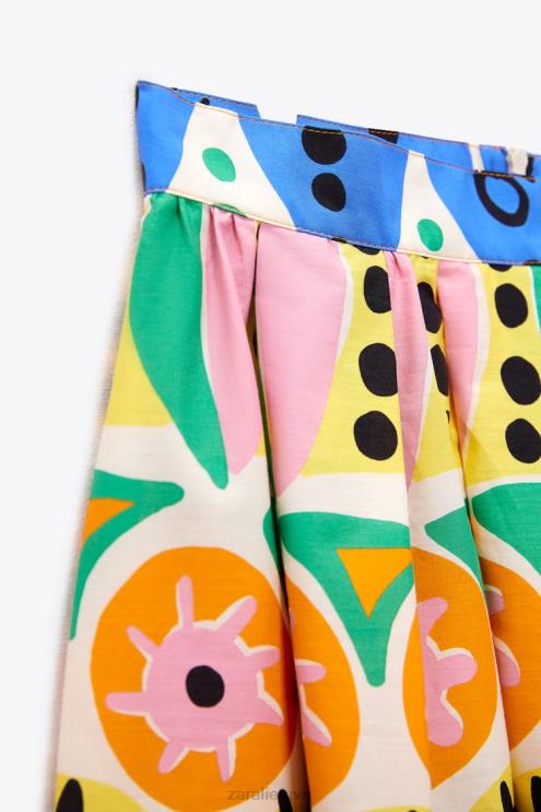 moterys Zara margintas midi sijonas įvairiaspalvis apranga 4N488653