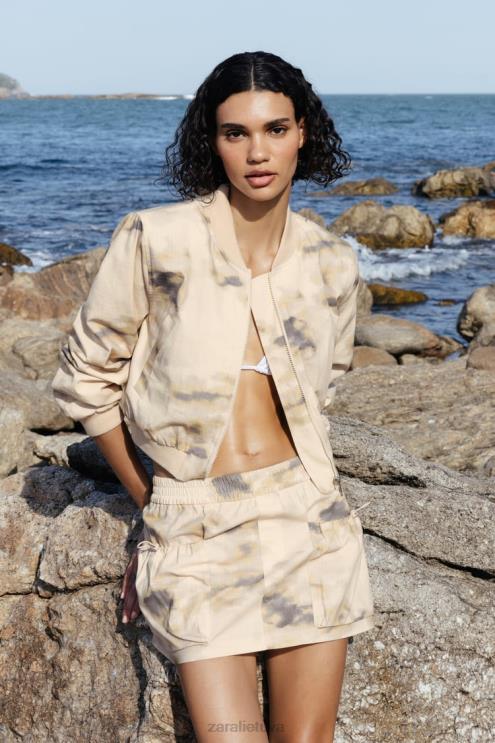 moterys Zara margintas mini cargo sijonas smėlio spalvos apranga 4N488663