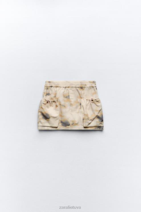 moterys Zara margintas mini cargo sijonas smėlio spalvos apranga 4N488663