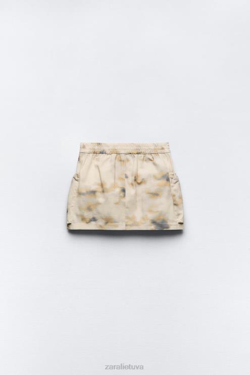 moterys Zara margintas mini cargo sijonas smėlio spalvos apranga 4N488663