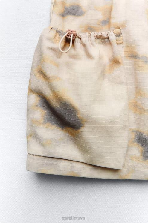 moterys Zara margintas mini cargo sijonas smėlio spalvos apranga 4N488663