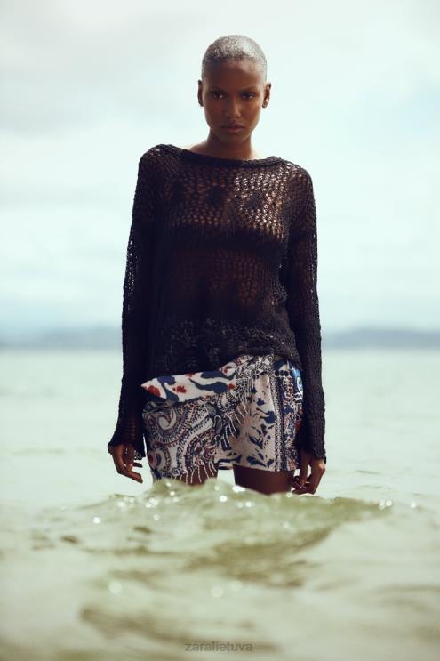 moterys Zara margintas mini sijonas su kutais mėlyna/balta apranga 4N488714