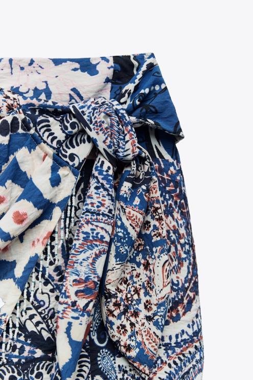 moterys Zara margintas mini sijonas su kutais mėlyna/balta apranga 4N488714