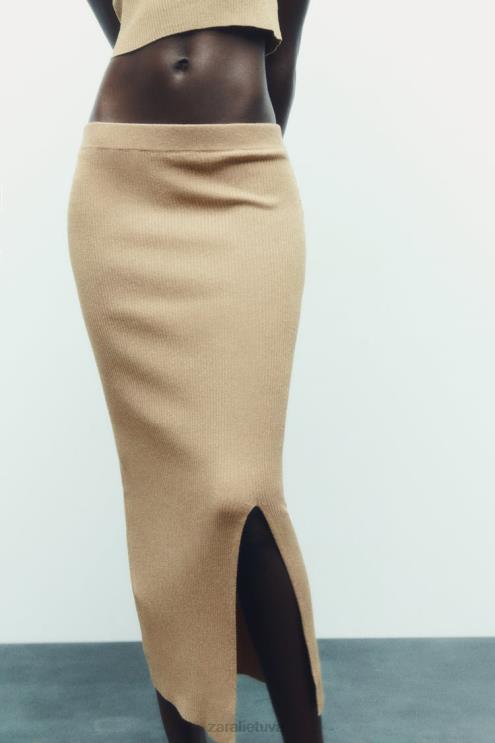 moterys Zara megztas metaliniu siūlu midi sijonas auksinis apranga 4N488720