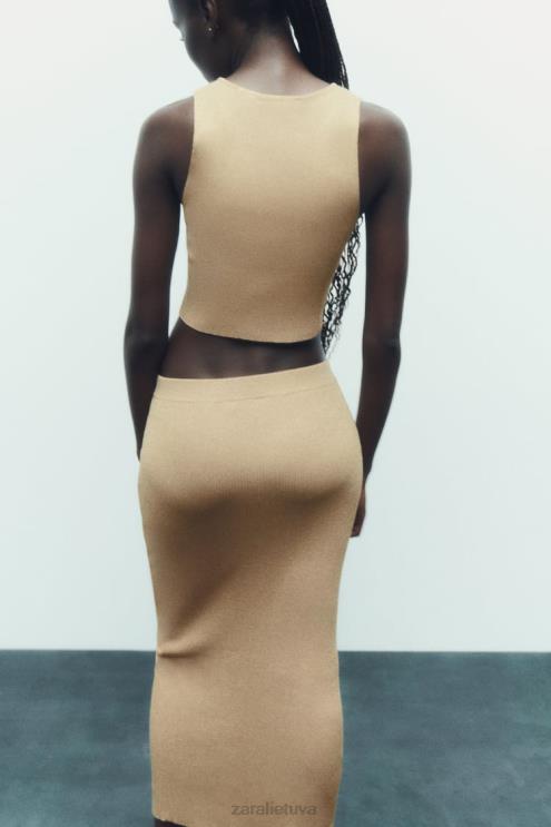 moterys Zara megztas metaliniu siūlu midi sijonas auksinis apranga 4N488720