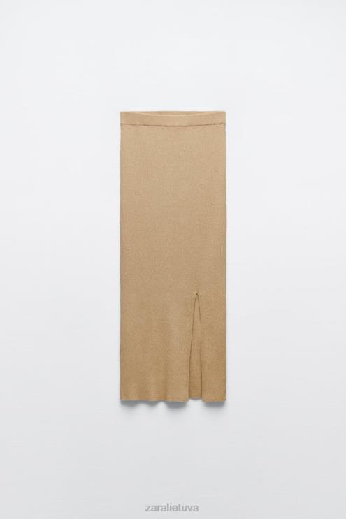 moterys Zara megztas metaliniu siūlu midi sijonas auksinis apranga 4N488720