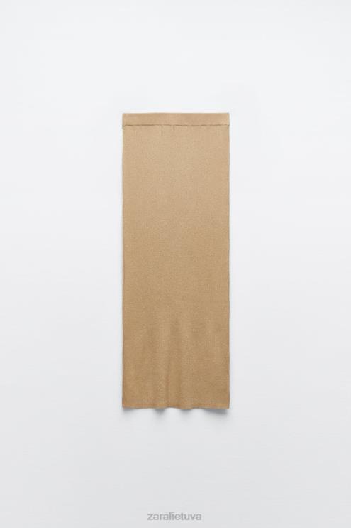 moterys Zara megztas metaliniu siūlu midi sijonas auksinis apranga 4N488720