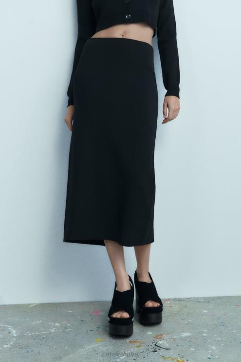 moterys Zara megztas midi sijonas juodas apranga 4N488644