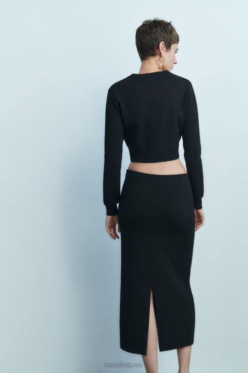 moterys Zara megztas midi sijonas juodas apranga 4N488644