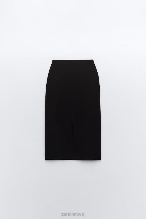 moterys Zara megztas midi sijonas juodas apranga 4N488644