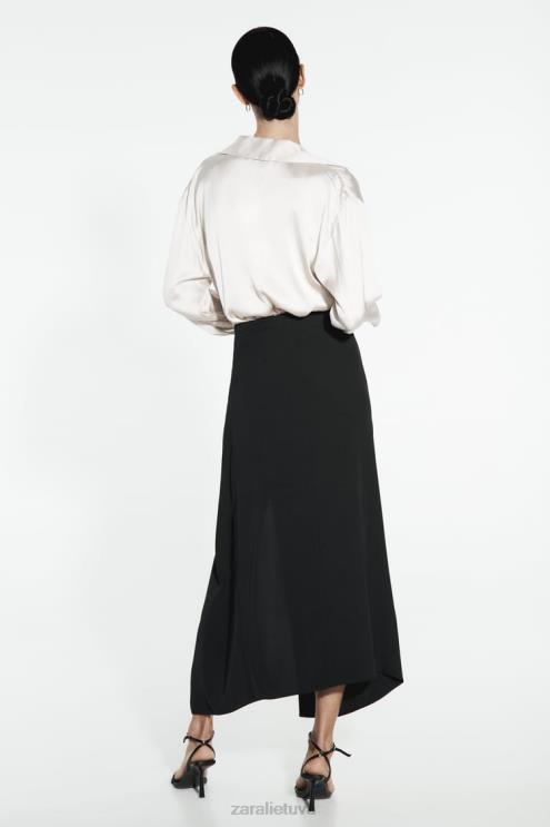 moterys Zara megztas midi sijonas juodas apranga 4N488649