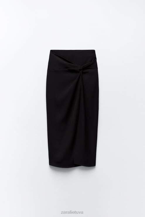 moterys Zara megztas midi sijonas juodas apranga 4N488649