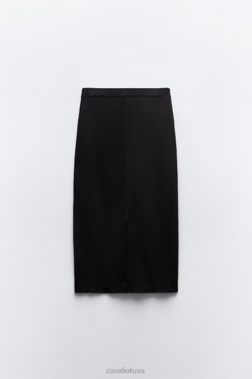 moterys Zara megztas midi sijonas juodas apranga 4N488677