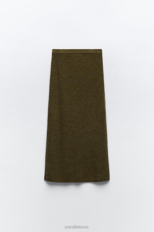 moterys Zara megztas midi sijonas tamsiai alyvuogių apranga 4N488641