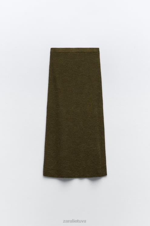 moterys Zara megztas midi sijonas tamsiai alyvuogių apranga 4N488641