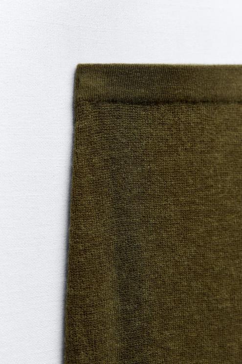 moterys Zara megztas midi sijonas tamsiai alyvuogių apranga 4N488641