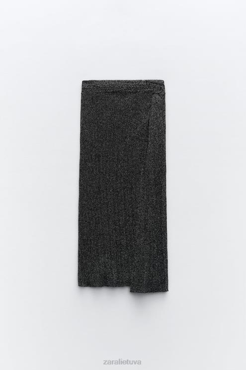 moterys Zara megztas sijonas su metaliniais siūlais juodas apranga 4N488635