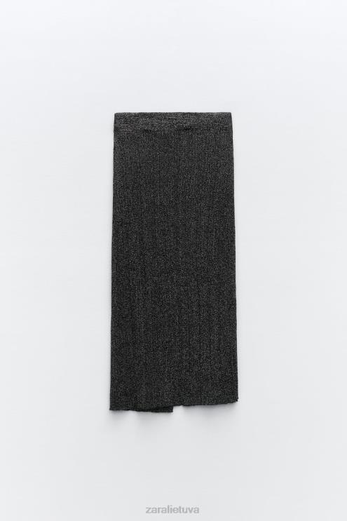 moterys Zara megztas sijonas su metaliniais siūlais juodas apranga 4N488635