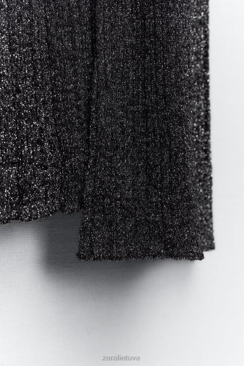 moterys Zara megztas sijonas su metaliniais siūlais juodas apranga 4N488635