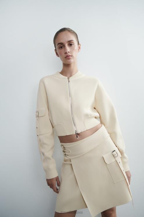 moterys Zara megztas sijonas su sagtimis ekru apranga 4N488726