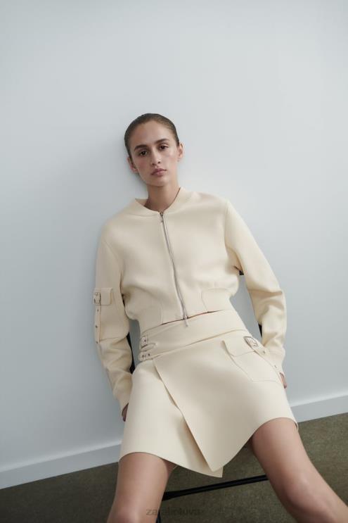 moterys Zara megztas sijonas su sagtimis ekru apranga 4N488726