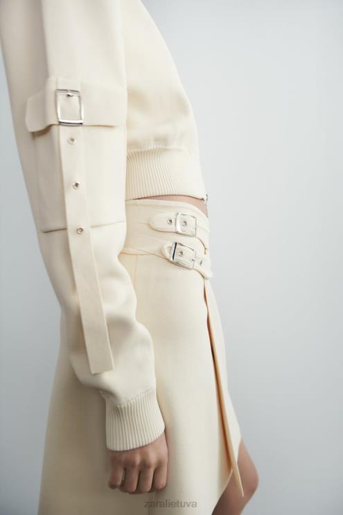 moterys Zara megztas sijonas su sagtimis ekru apranga 4N488726