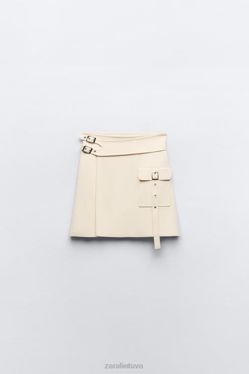 moterys Zara megztas sijonas su sagtimis ekru apranga 4N488726