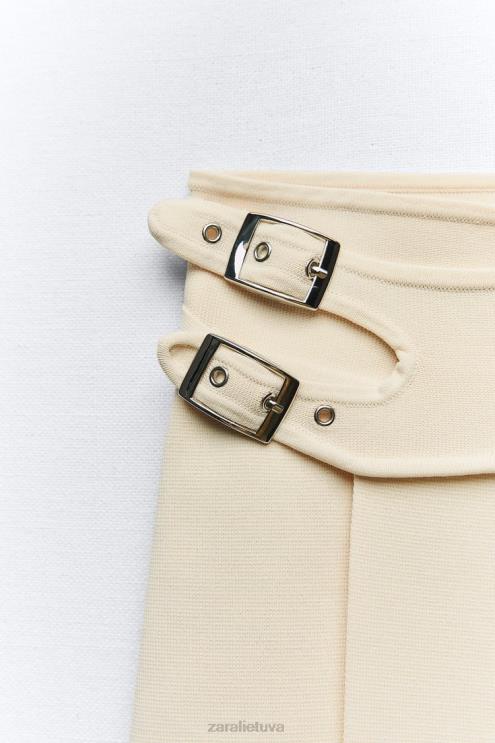 moterys Zara megztas sijonas su sagtimis ekru apranga 4N488726