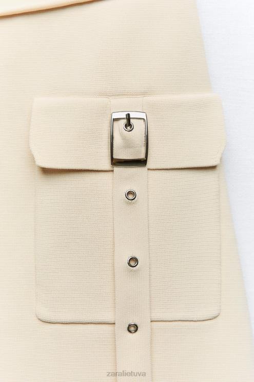 moterys Zara megztas sijonas su sagtimis ekru apranga 4N488726